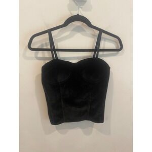 Black Velvet Corset Top Bustier Sweetheart Neckline Zip Back Womens Medium